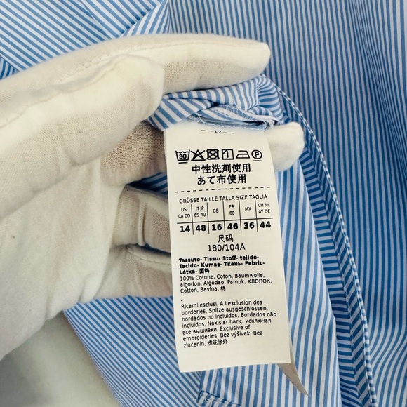 Weeknd Max Mara blue and white striped button down long sleeve blouse sz 14 - Picture 6 of 7